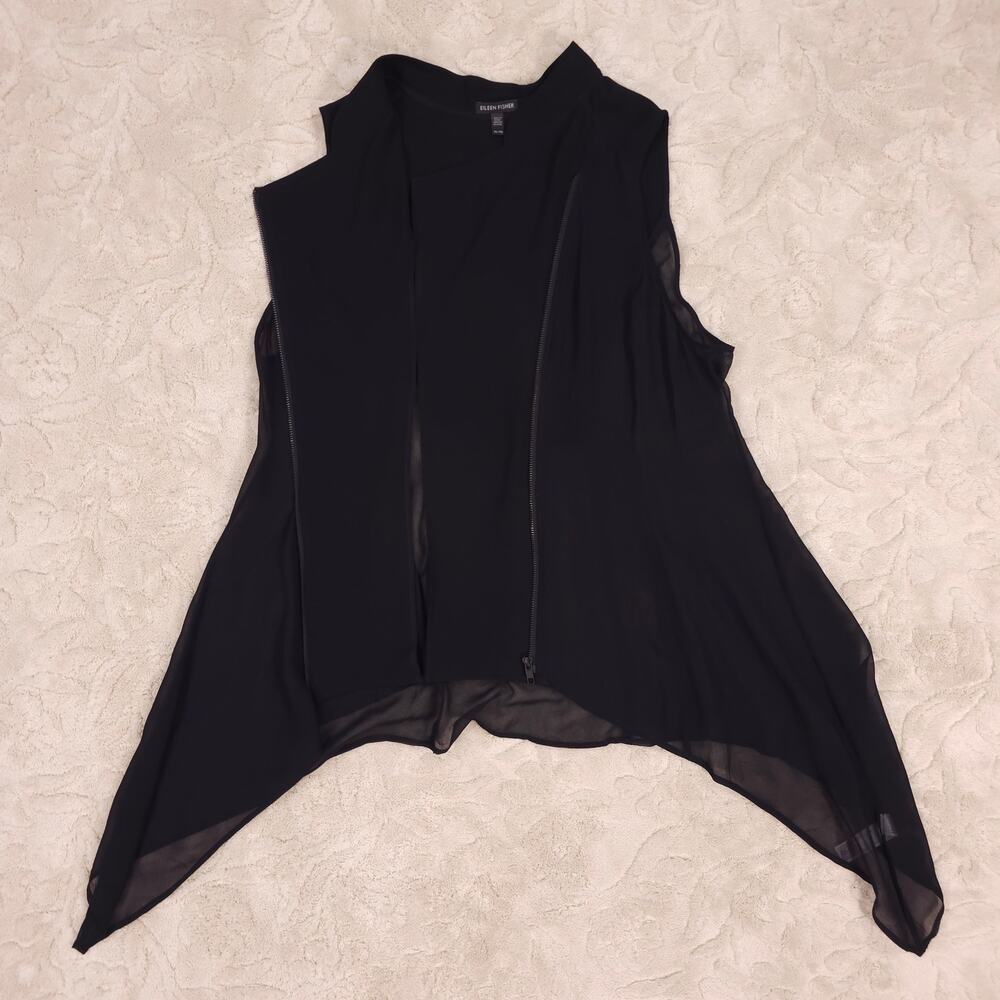 Eileen Fisher Black Silk Asymmetrical Zip Vest Sz Extra Large - Picture 8 of 11